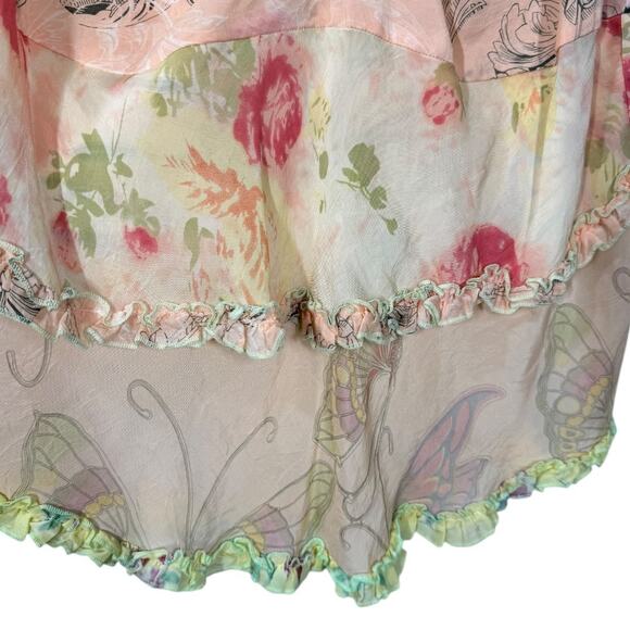 J.Jill Floral Print Tiered Ruffle Layered Tank Top Medium Butterfly Boho Fairy - Picture 4 of 6